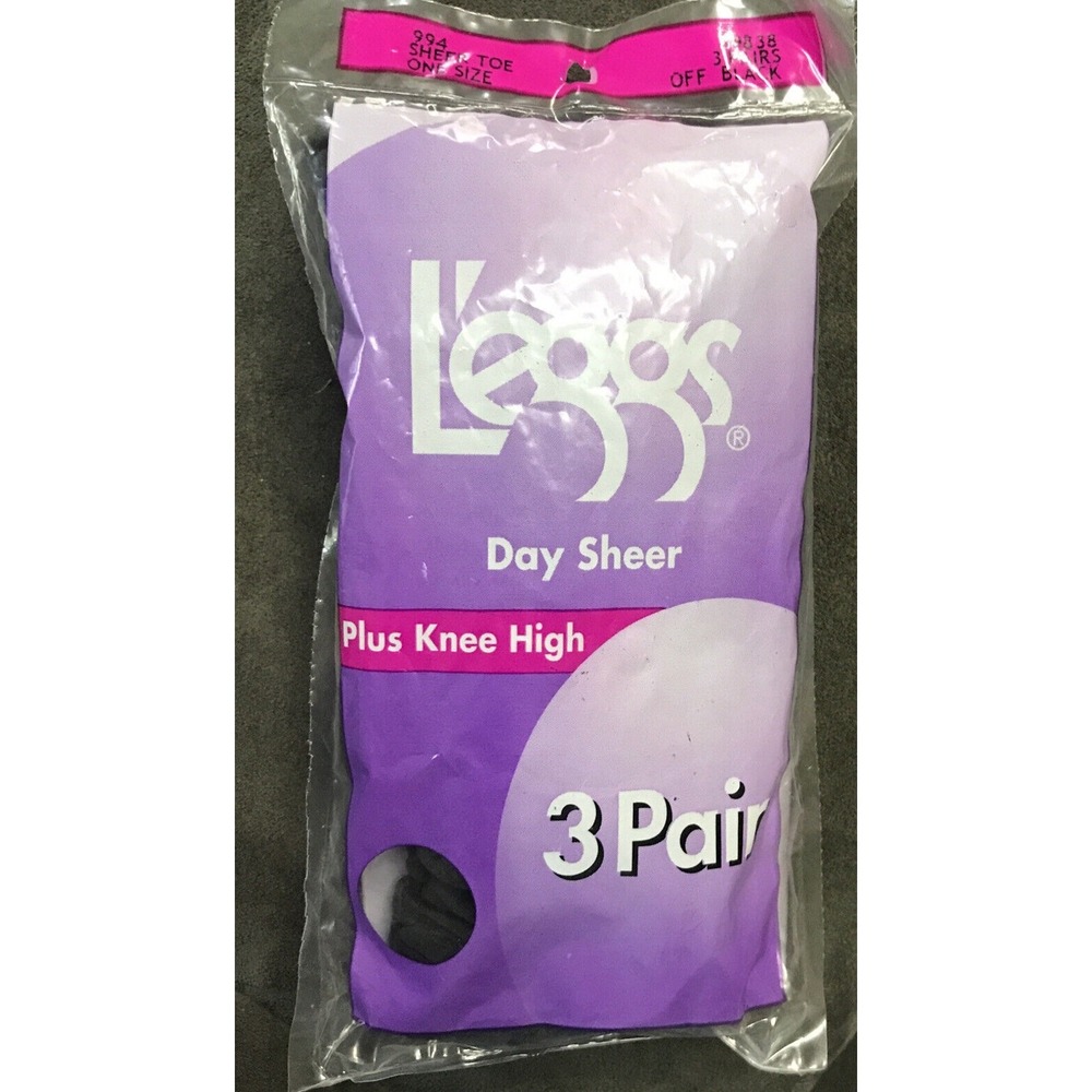 Leggs L'eggs Day Sheer Plus Knee High Black Sheer Toe‎ 3 Pair One Size